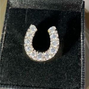 VINTAGE GOLD OVER STERLING SILVER SETA HORSESHOE CZ LUCKY RING SIZE 8.5